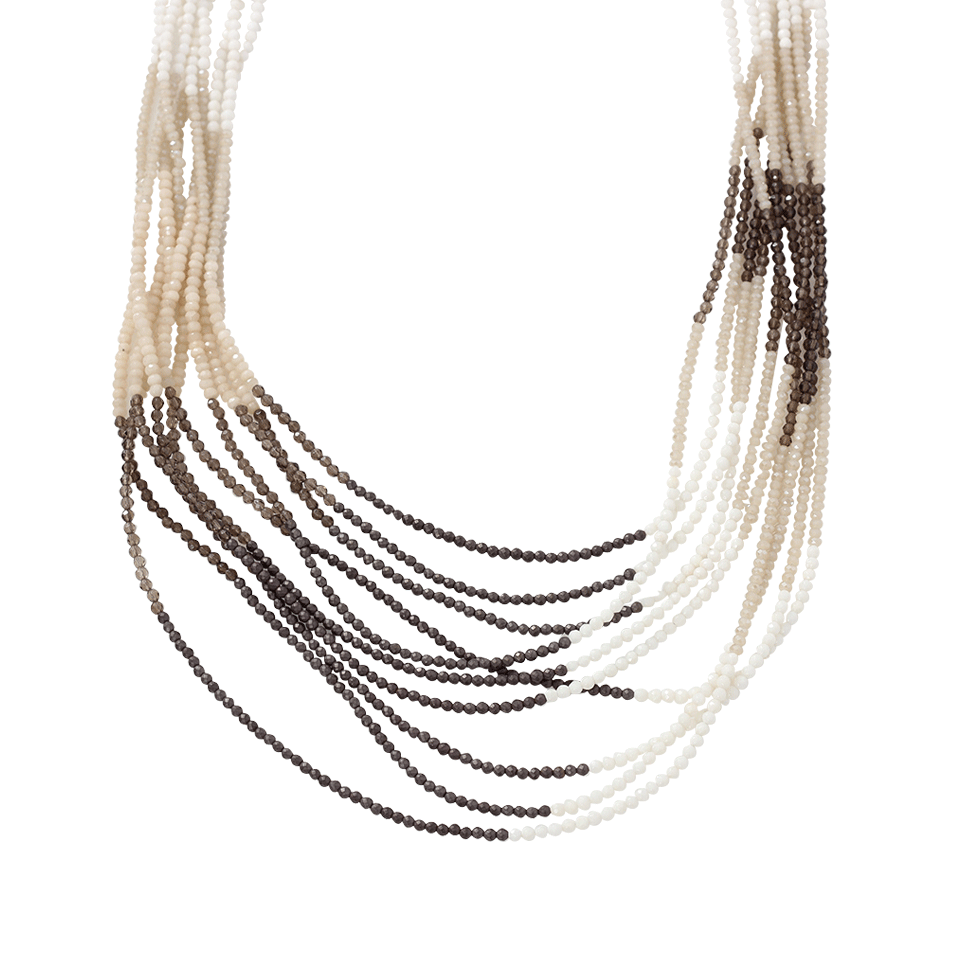 BRUNELLO CUCINELLI-Long Strand Quartz Necklace-WHT/BRWN