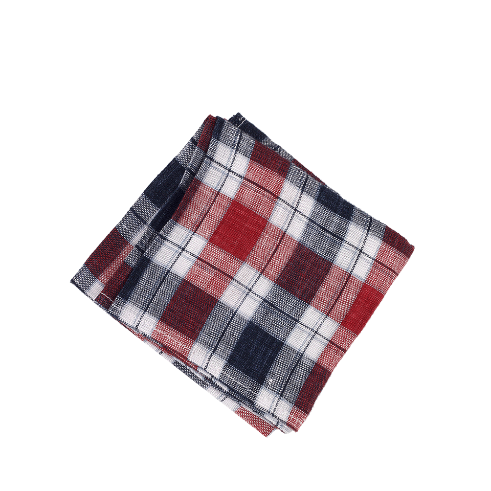 BRUNELLO CUCINELLI-Linen Plaid Pocket Square-