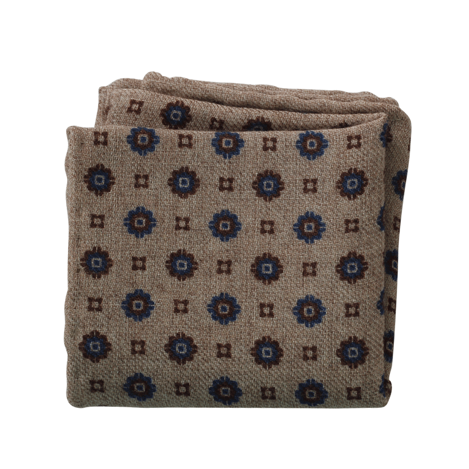 BRUNELLO CUCINELLI-Floral Motif Pocket Square-CAMEL