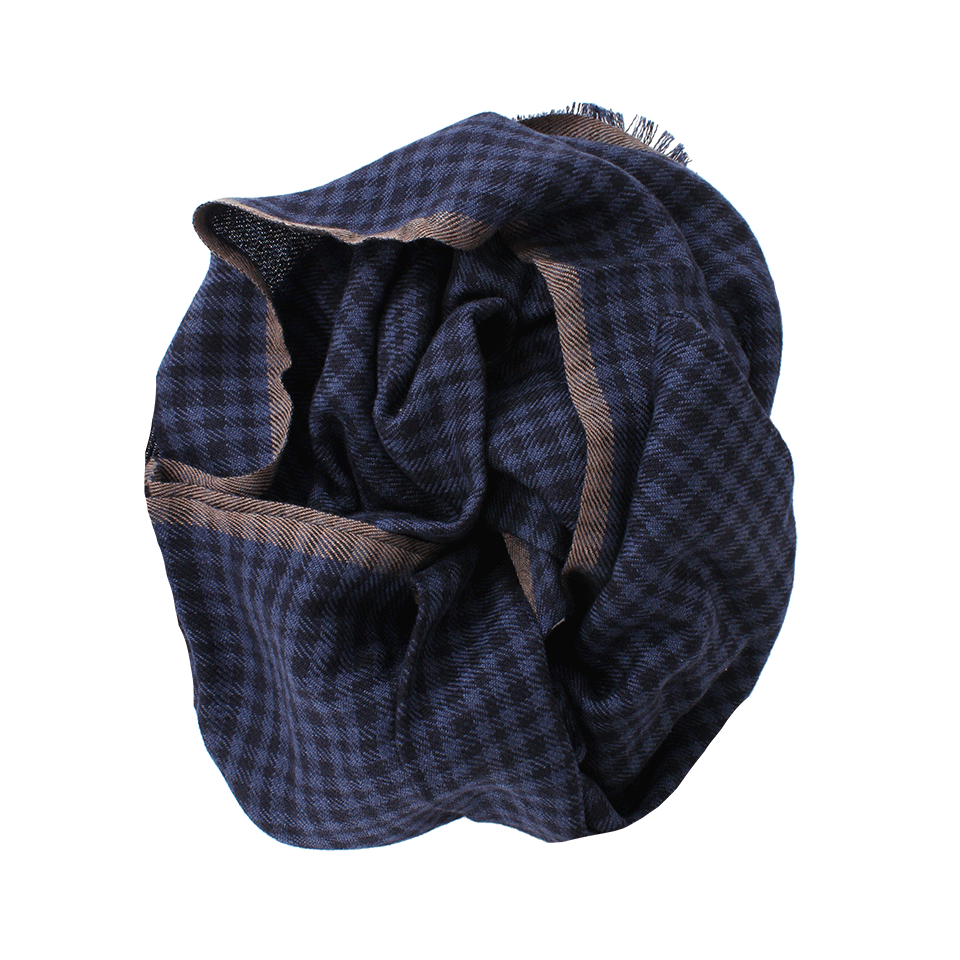 BRUNELLO CUCINELLI-Cashmere Silk Check Scarf-NAVY