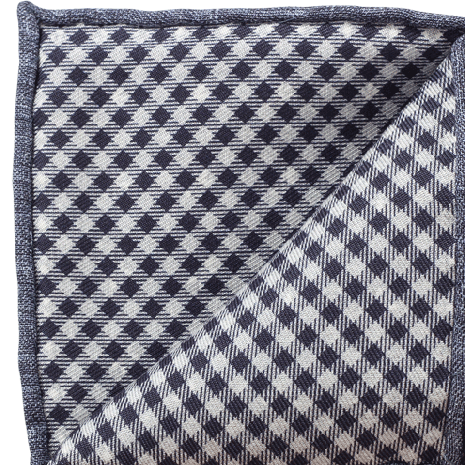 BRUNELLO CUCINELLI-Gingham Floral Pocket Square-NAVY/WHT