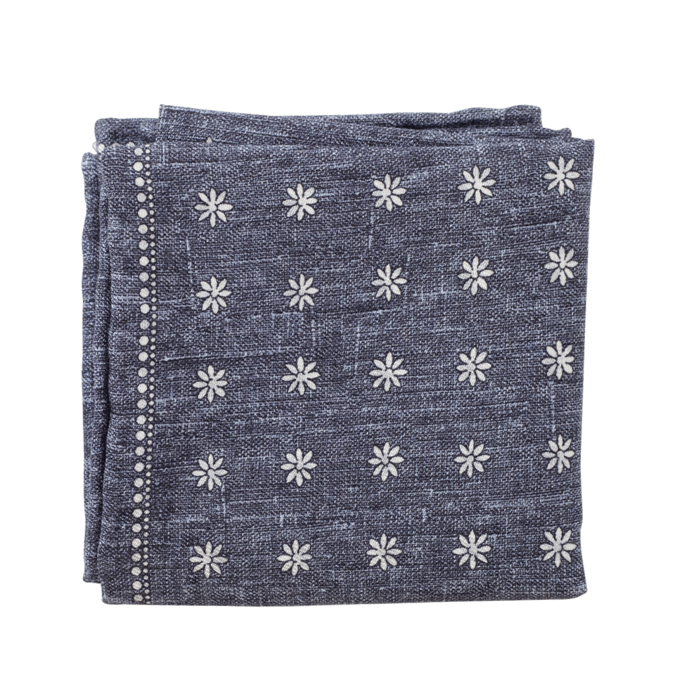 BRUNELLO CUCINELLI-Gingham Floral Pocket Square-NAVY/WHT