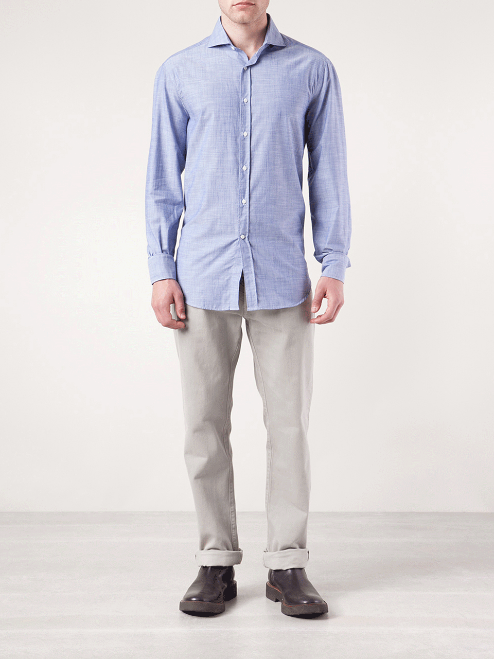 BRUNELLO CUCINELLI-Solid Spread Collar Shirt-