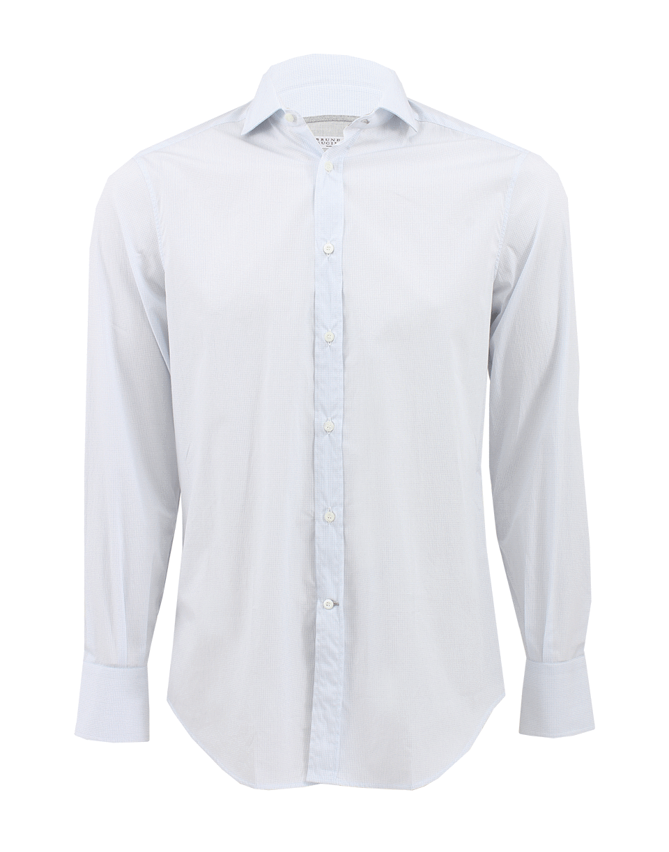 BRUNELLO CUCINELLI-Windowpane Spread Collar Shirt-