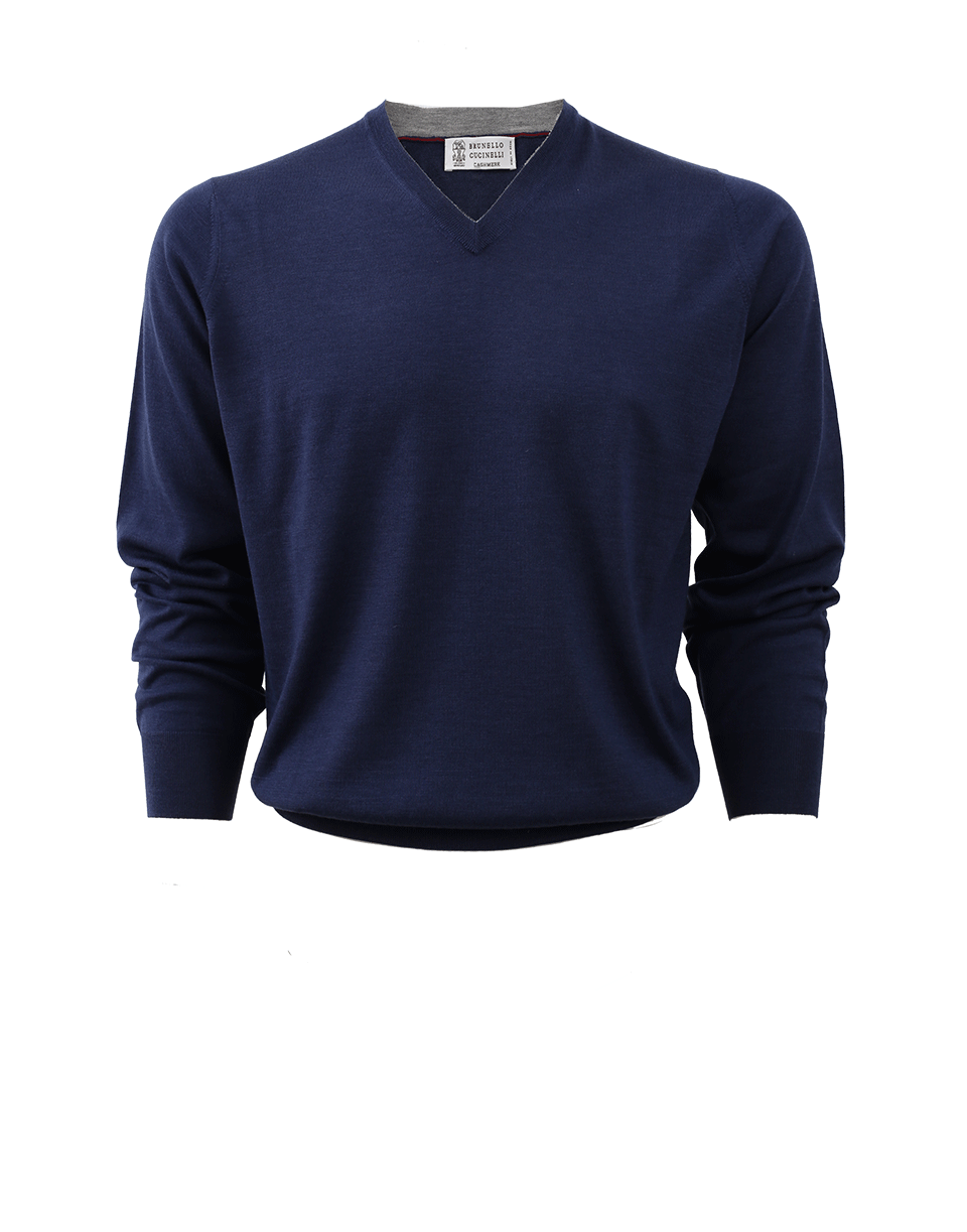 BRUNELLO CUCINELLI-V-Neck Fine Gauge Sweater-