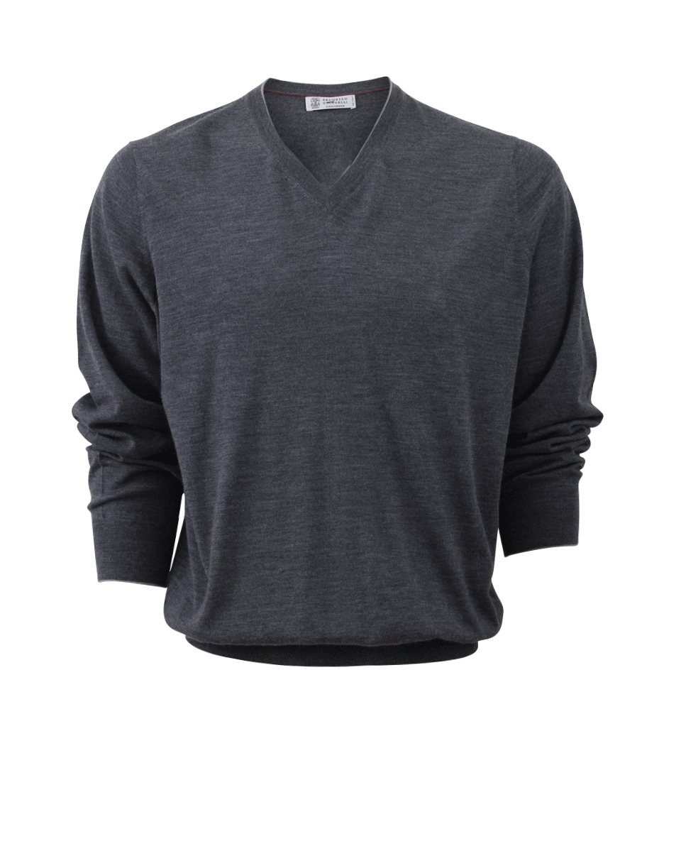 BRUNELLO CUCINELLI-V-Neck Fine Gauge Sweater-