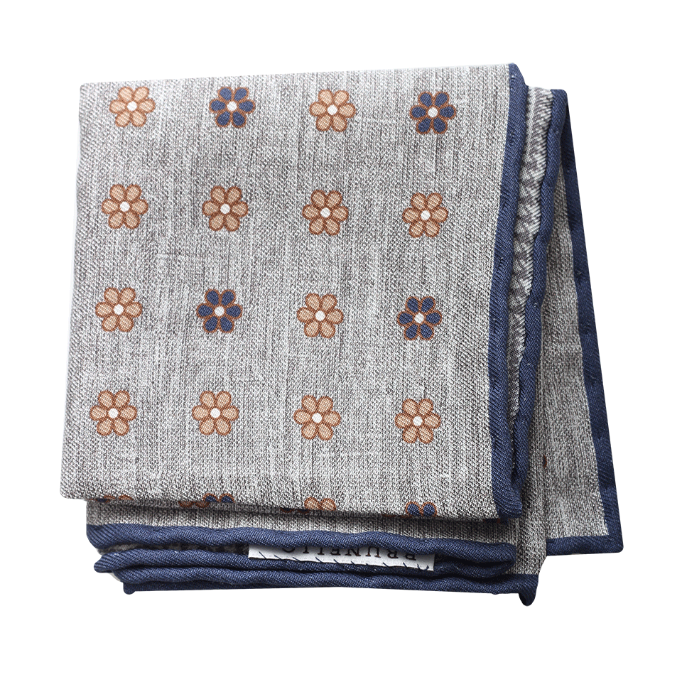 BRUNELLO CUCINELLI-Floral Pocket Square-GREY