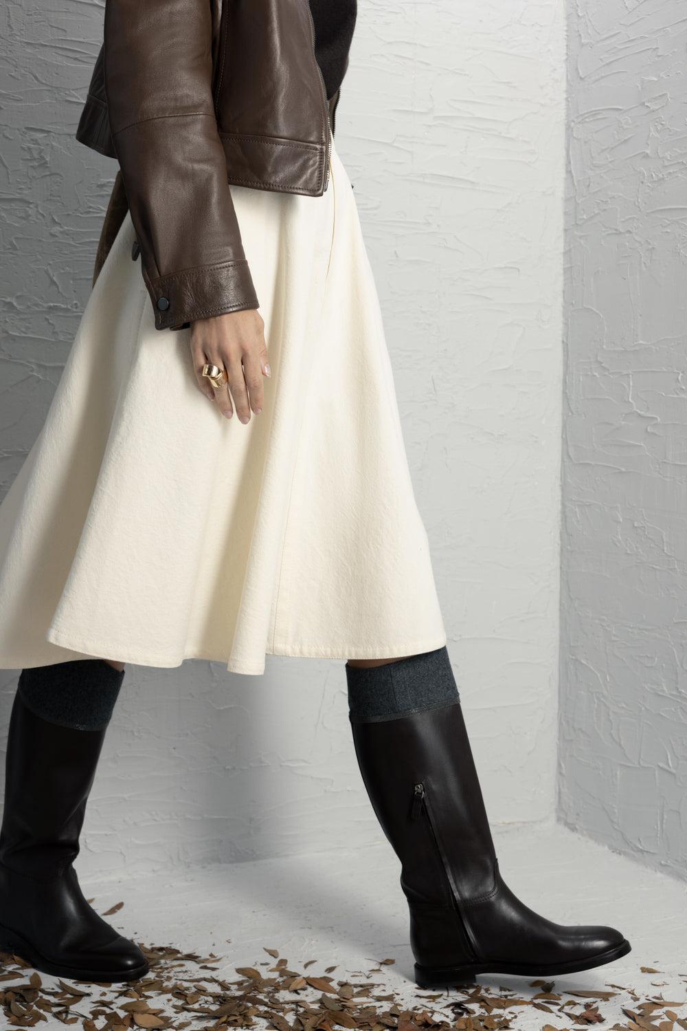 Monili Trim Matte Riding Boot-BROWN-37-SHOEBOOT-BRUNELLO CUCINELLI
