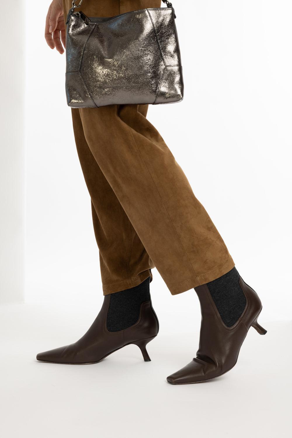 Kitten Heel Ankle Boot-DRK BRWN-37-SHOEBOOT-BRUNELLO CUCINELLI