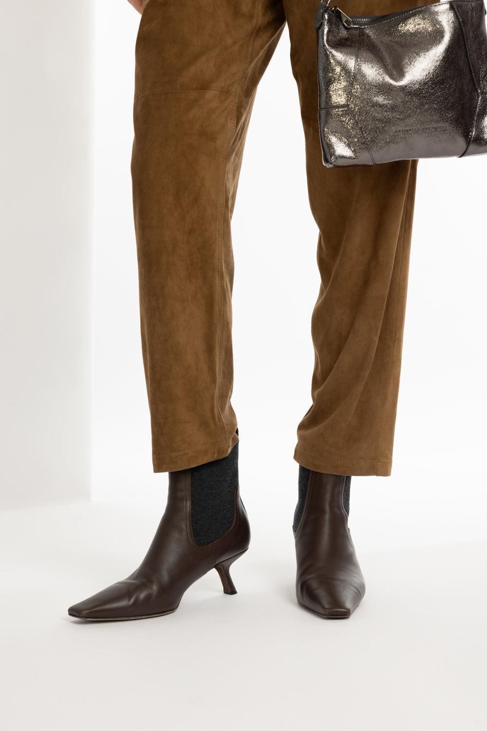 Kitten Heel Ankle Boot-DRK BRWN-37-SHOEBOOT-BRUNELLO CUCINELLI