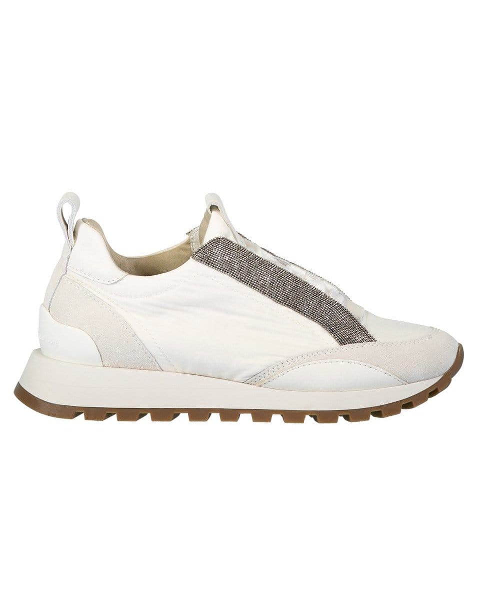 BRUNELLO CUCINELLI-White Satin Monili Band Sneakers-