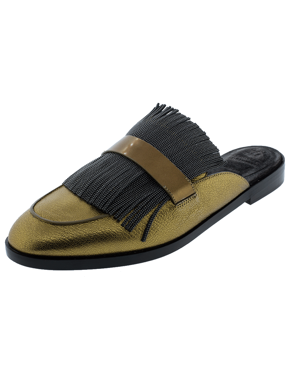 BRUNELLO CUCINELLI-Metallic Fringe Slide Loafer-GOLD