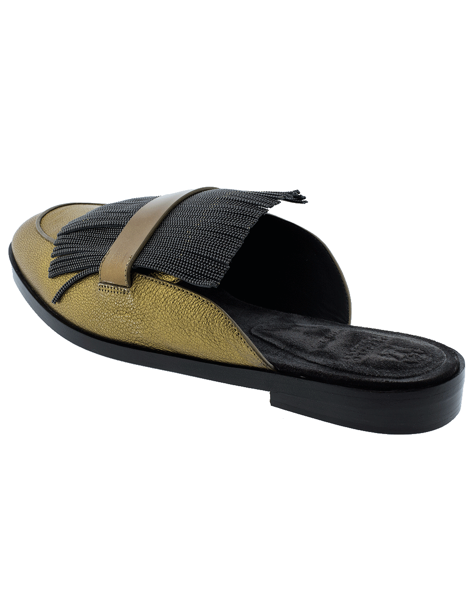 BRUNELLO CUCINELLI-Metallic Fringe Slide Loafer-GOLD