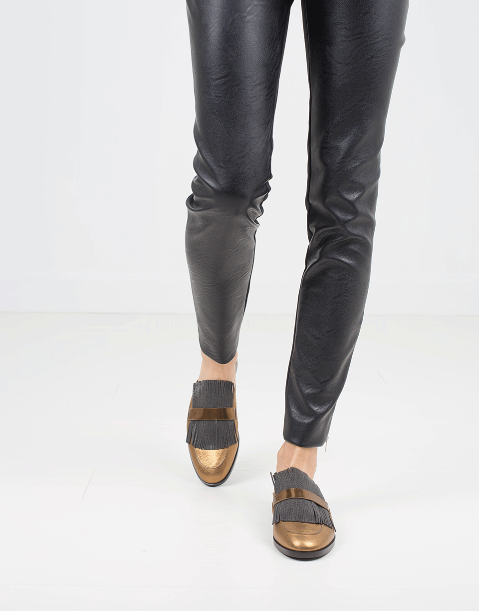 BRUNELLO CUCINELLI-Metallic Fringe Slide Loafer-GOLD