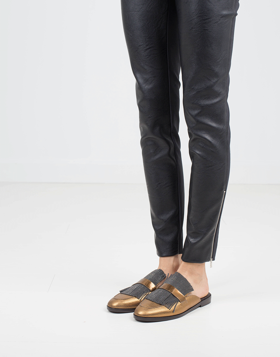 BRUNELLO CUCINELLI-Metallic Fringe Slide Loafer-GOLD