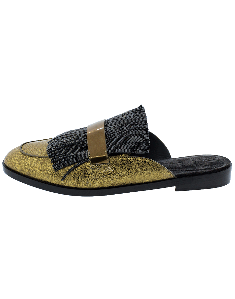 BRUNELLO CUCINELLI-Metallic Fringe Slide Loafer-GOLD