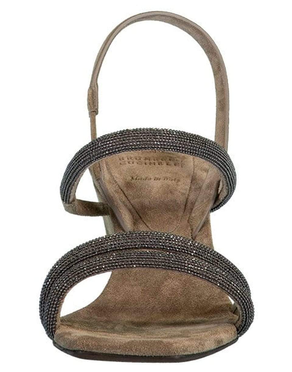 BRUNELLO CUCINELLI-Monili and Suede Wedge Sandal-