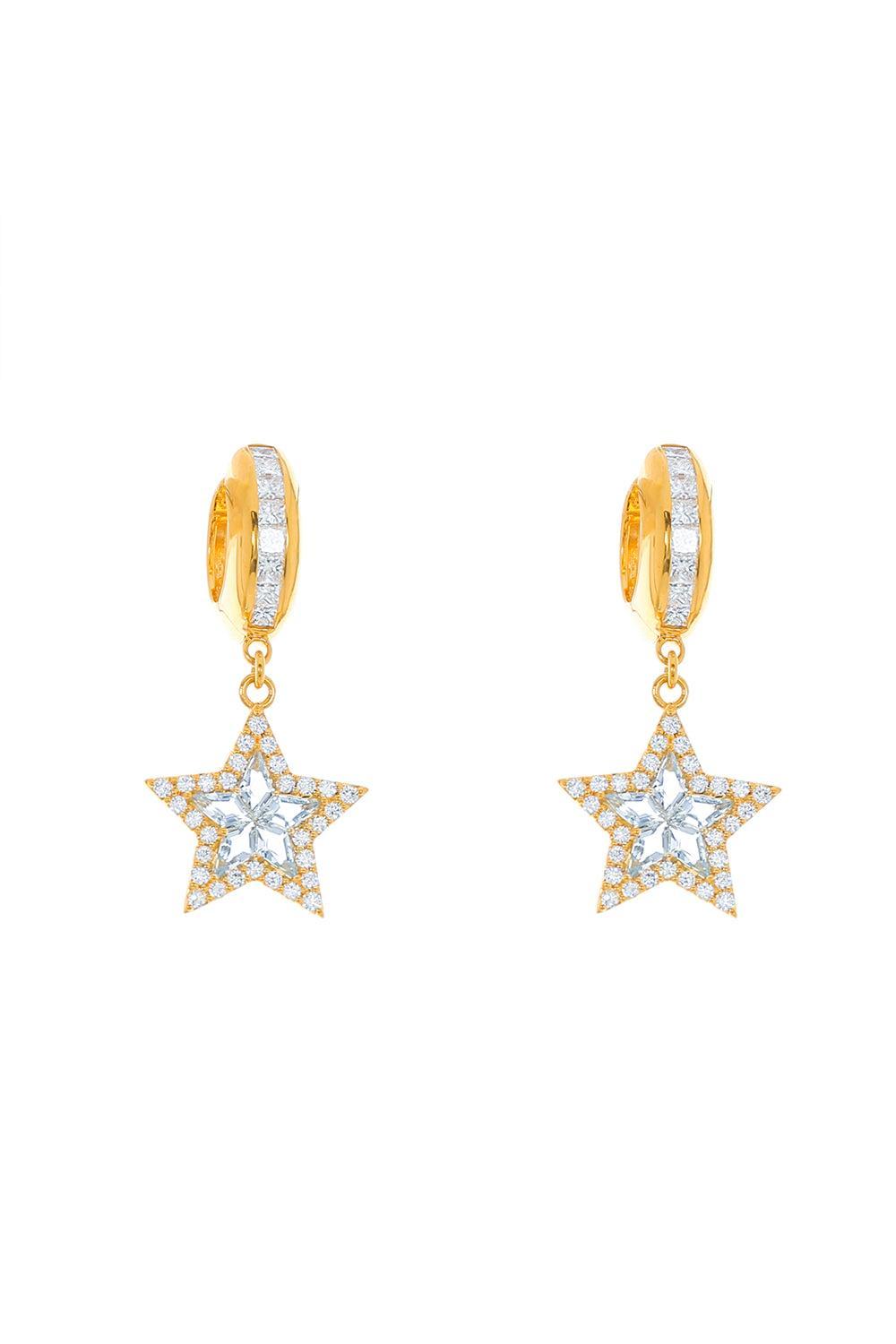 Aquamarine Kite Drop Huggie Earrings-YELLOW GOLD-JEWELRYFINE JEWELEARRING-BUDDHA MAMA