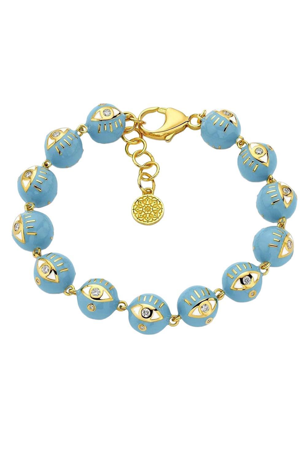 Sky Blue Enamel Evil Eye Bracelet-YELLOW GOLD-JEWELRYFINE JEWELBRACELET O-BUDDHA MAMA