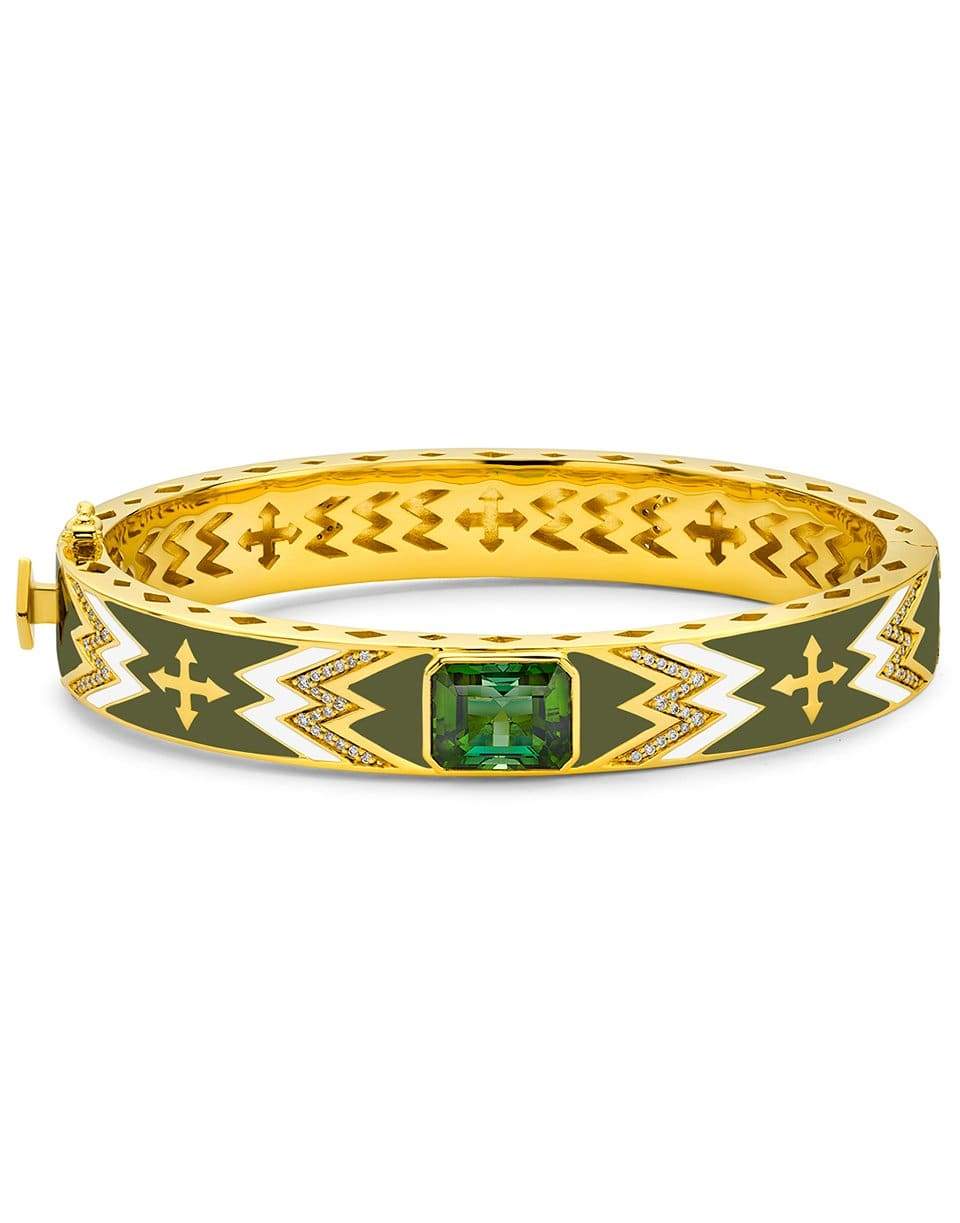 BUDDHA MAMA-Army Arrow Bangle with Green Tourmaline Octagon Square-