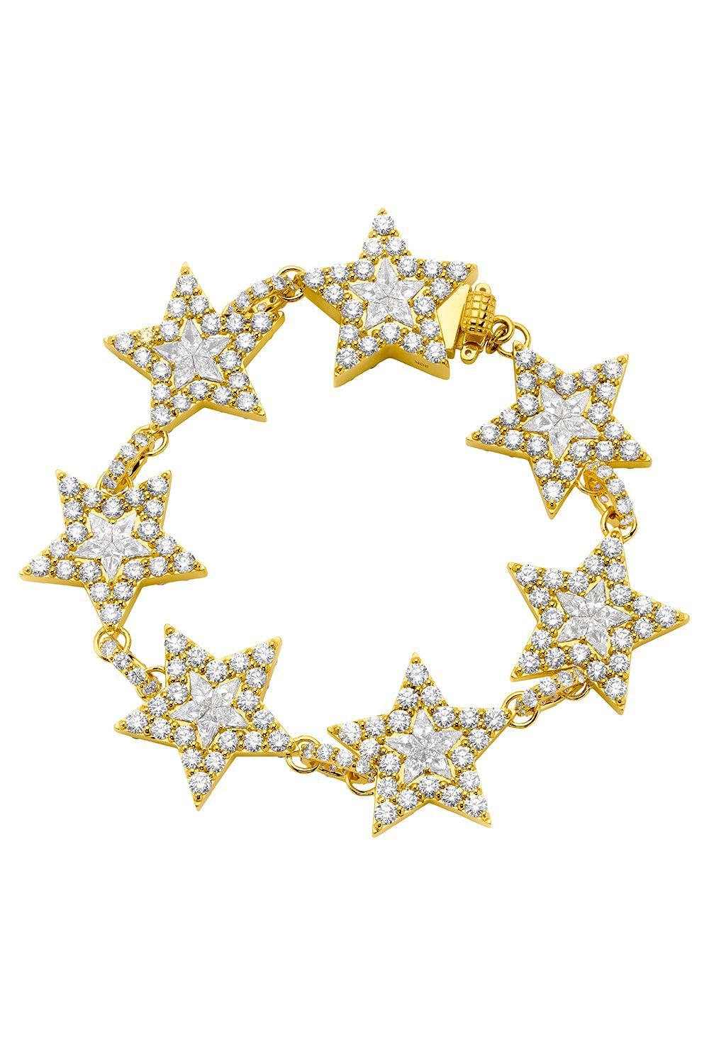 Diamond Double Sided Star Bracelet-YELLOW GOLD-7-JEWELRYFINE JEWELBRACELET O-BUDDHA MAMA