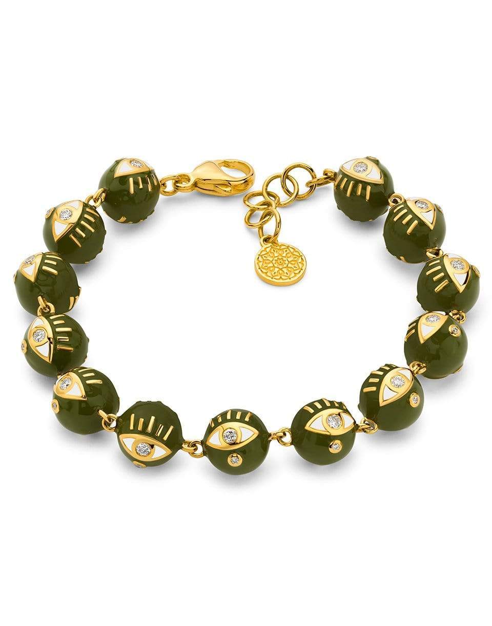 BUDDHA MAMA-Army Green Enamel Bead Bracelet-YELLOW GOLD
