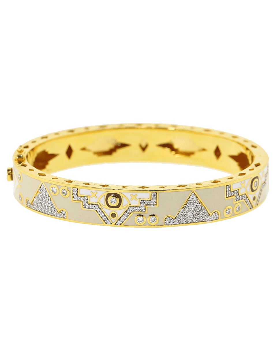 BUDDHA MAMA-Beige Enamel Evil Eye Bracelet-YELLOW GOLD