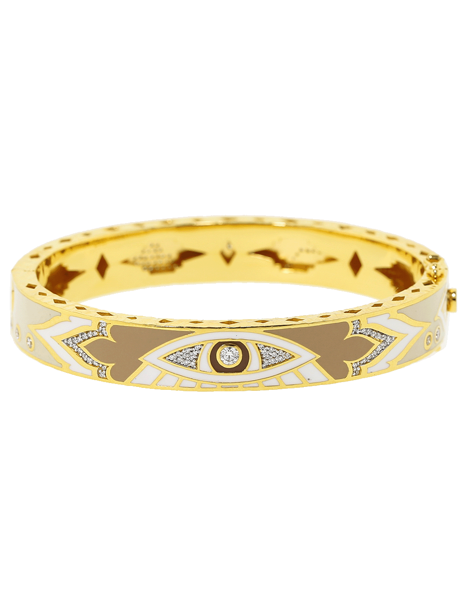 BUDDHA MAMA-Beige Enamel Evil Eye Bracelet-YELLOW GOLD