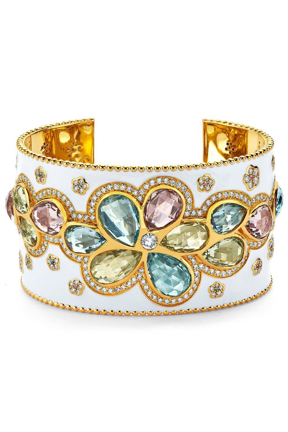 BUDDHA MAMA-Beryl Prasiolite Diamond Cuff-YELLOW GOLD
