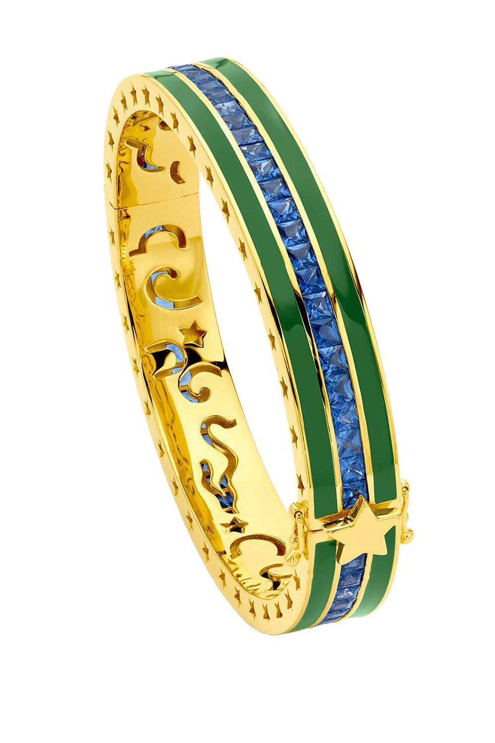Blue Sapphire Kelly Green Bangle Bracelet-YELLOW GOLD-JEWELRYFINE JEWELBRACELET O-BUDDHA MAMA