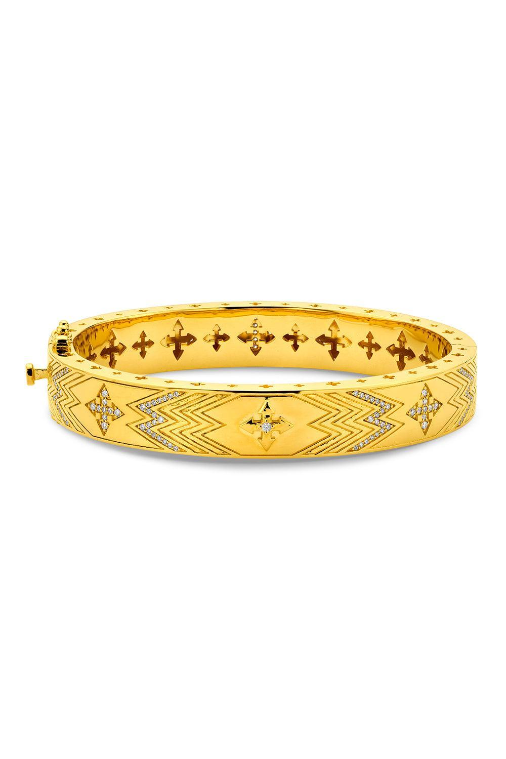 Diamond Arrow Cross Bangle Bracelet-YELLOW GOLD-JEWELRYFINE JEWELBRACELET O-BUDDHA MAMA