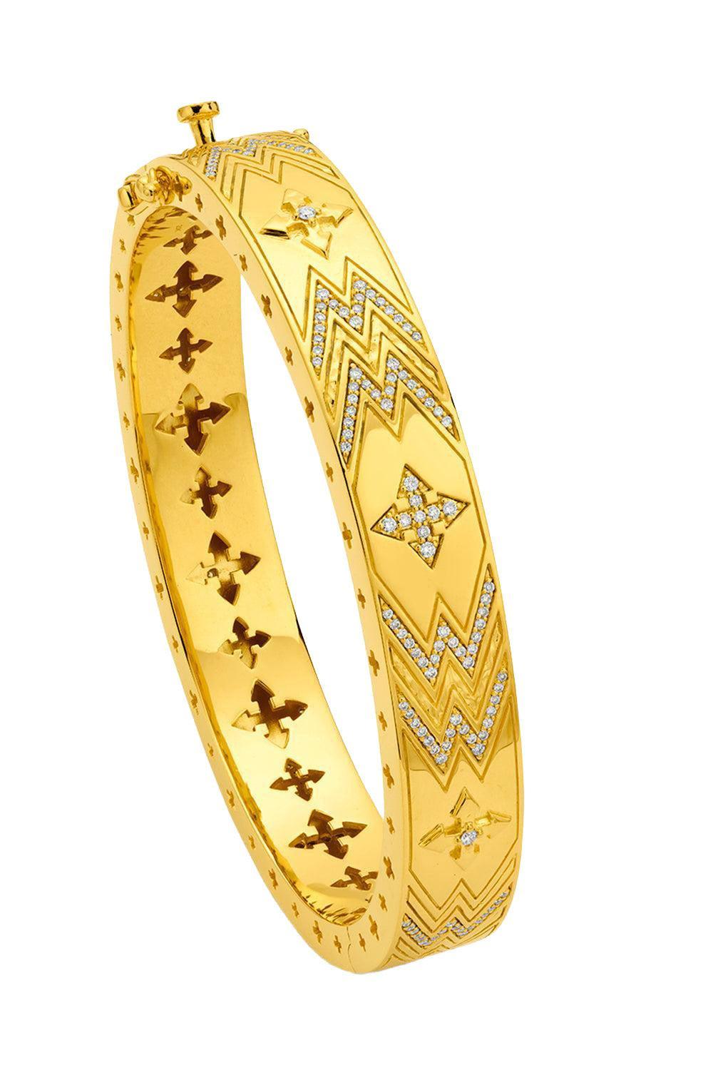 Diamond Arrow Cross Bangle Bracelet-YELLOW GOLD-JEWELRYFINE JEWELBRACELET O-BUDDHA MAMA