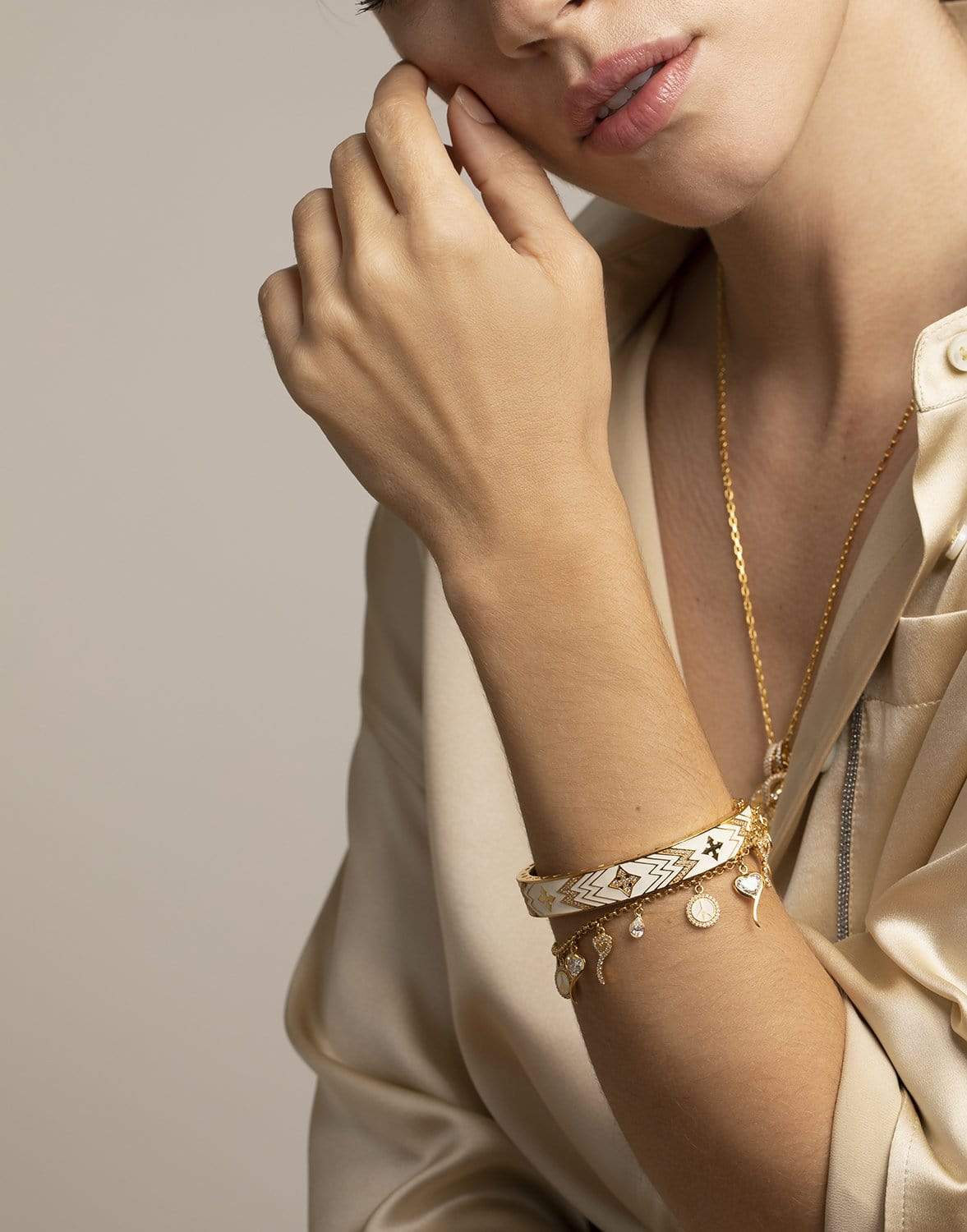BUDDHA MAMA-Diamond Cross Bangle-YELLOW GOLD