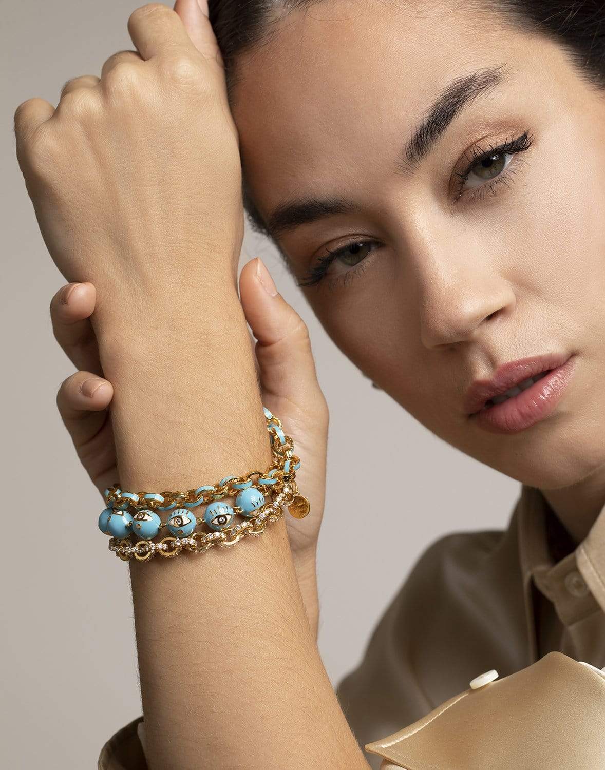 BUDDHA MAMA-Diamond Link Bracelet-YELLOW GOLD