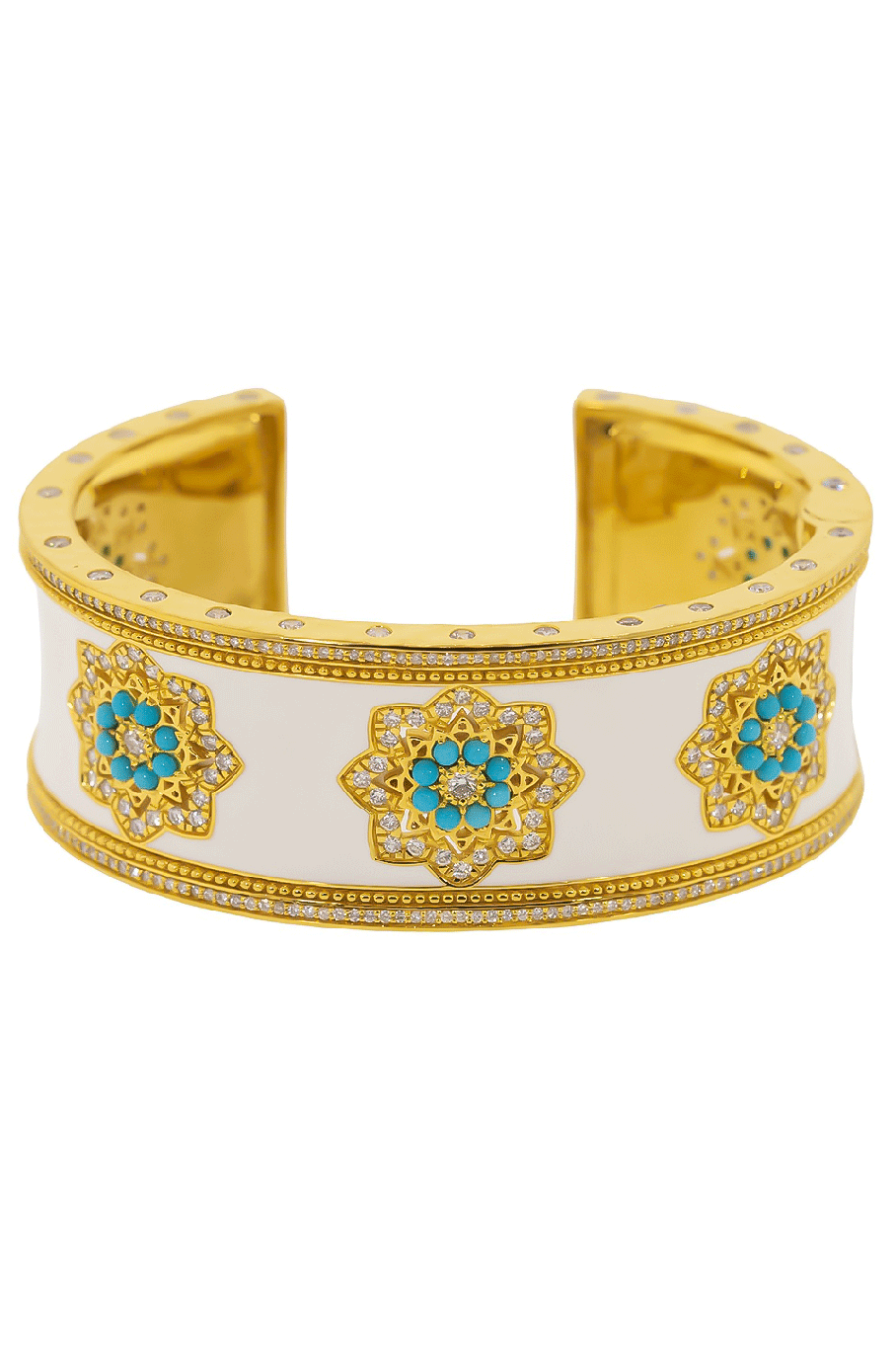 BUDDHA MAMA-Diamond Mandala and White Enamel Cuff-YELLOW GOLD