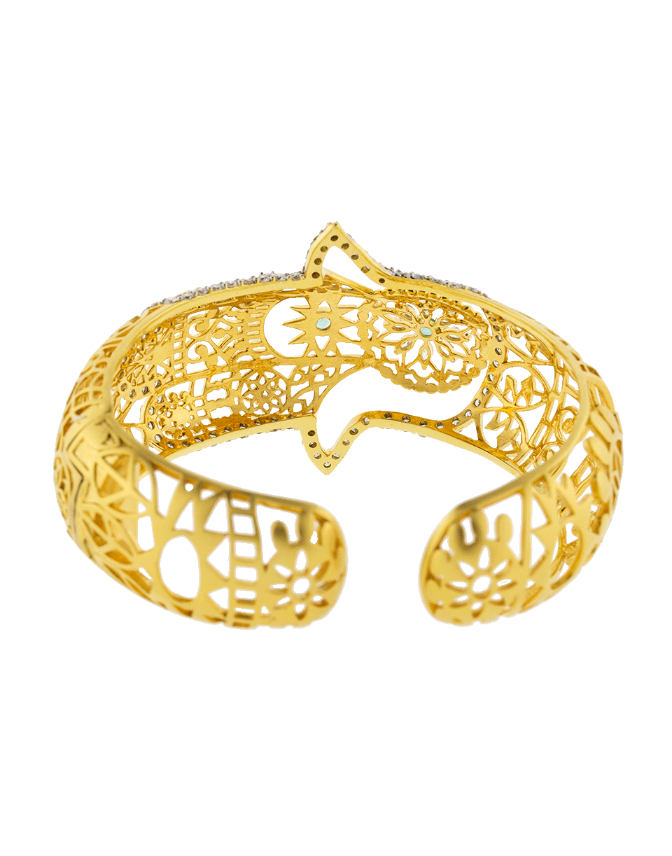 BUDDHA MAMA-Filigree Hamsa Hinged Cuff Set-YELLOW GOLD