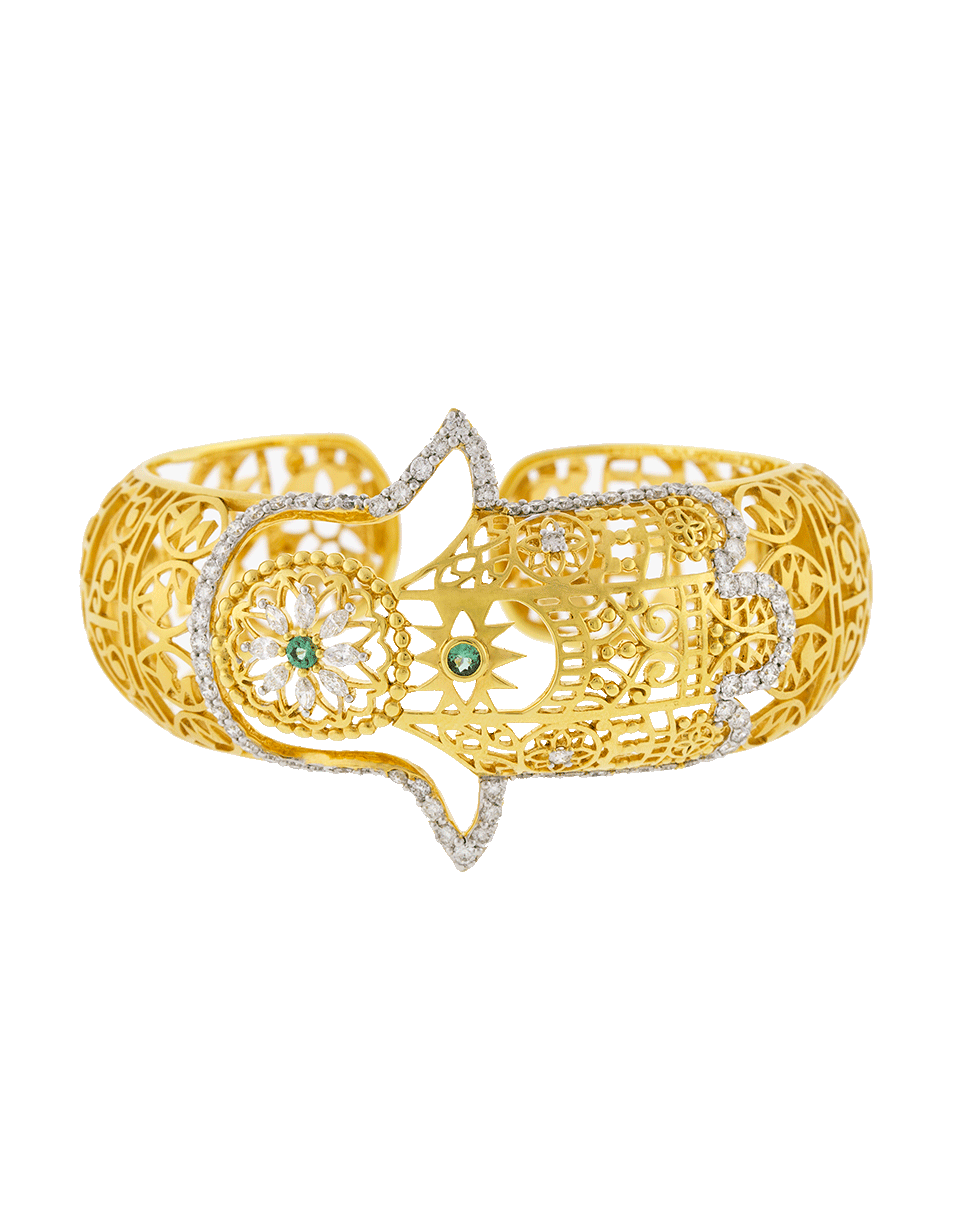 BUDDHA MAMA-Filigree Hamsa Hinged Cuff Set-YELLOW GOLD