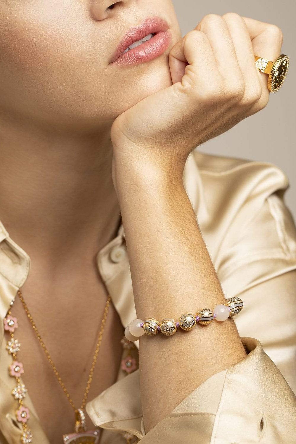 BUDDHA MAMA-Flower Bead Bracelet-YELLOW GOLD