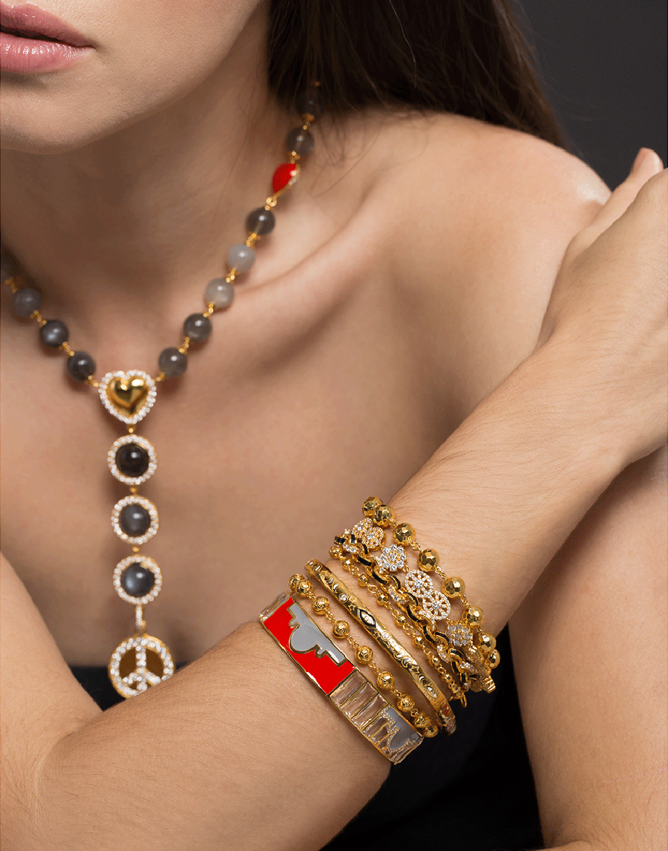 BUDDHA MAMA-Hammered Ball Chain Bracelet-YELLOW GOLD