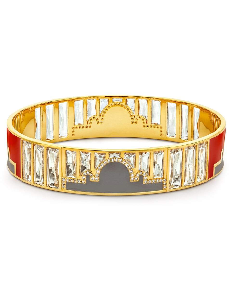 BUDDHA MAMA-Red and Grey Enamel Bangle Set-YELLOW GOLD