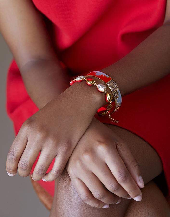BUDDHA MAMA-Red Enamel Heart Bracelet-YELLOW GOLD