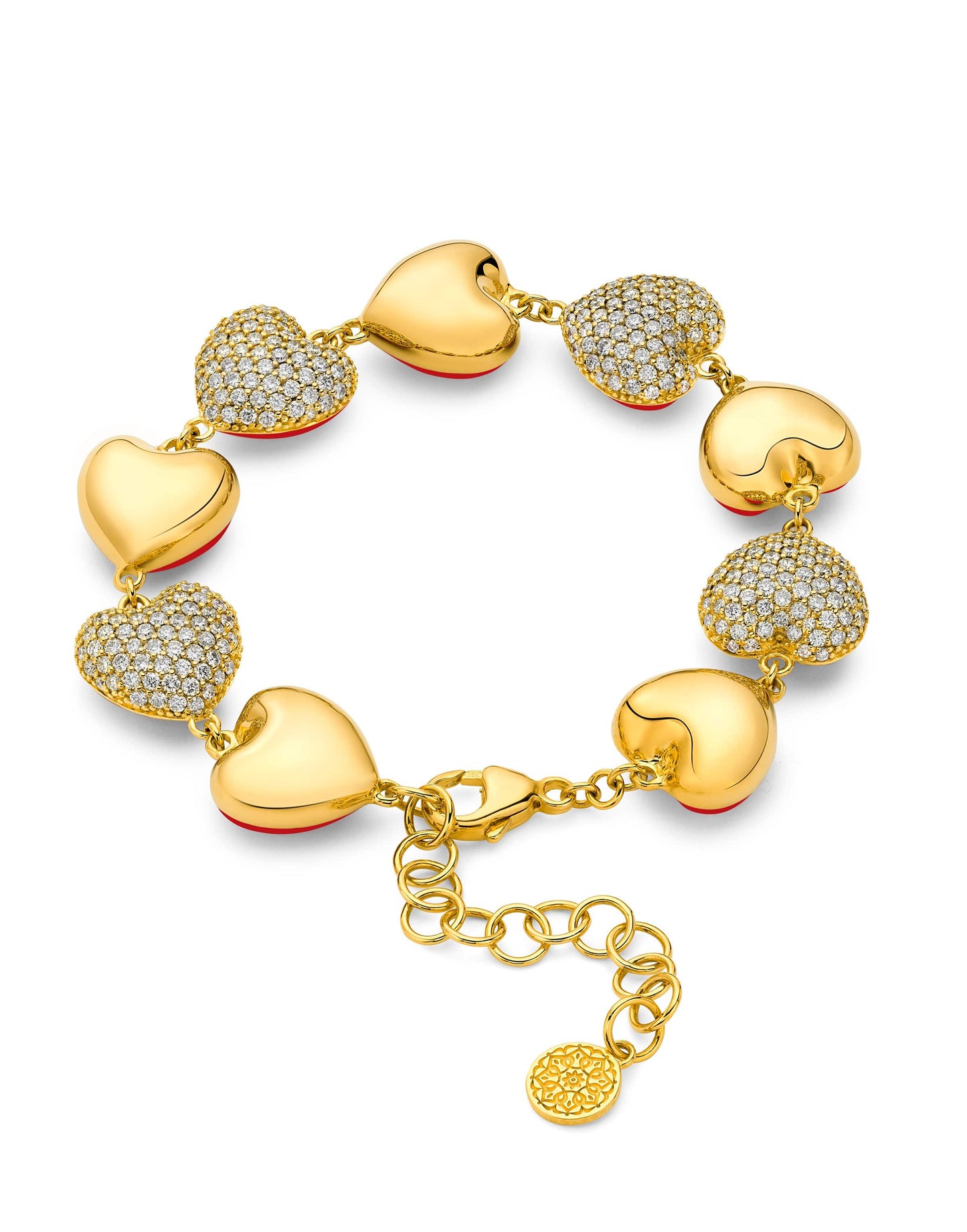 BUDDHA MAMA-Red Enamel Heart Bracelet-YELLOW GOLD