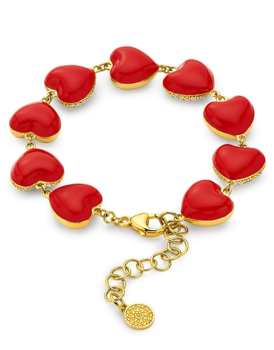BUDDHA MAMA-Red Enamel Heart Bracelet-YELLOW GOLD