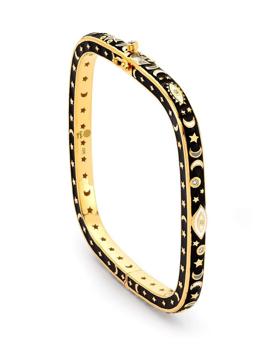 BUDDHA MAMA-Square Black Enamel Hamsa Bangle-YELLOW GOLD