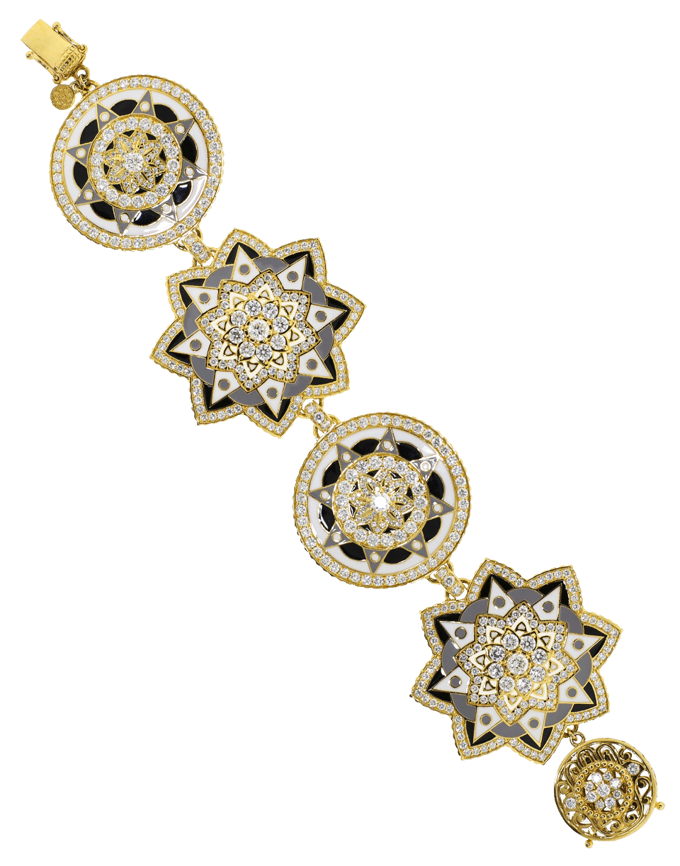 BUDDHA MAMA-White And Navy Enamel Diamond Bracelet-YELLOW GOLD