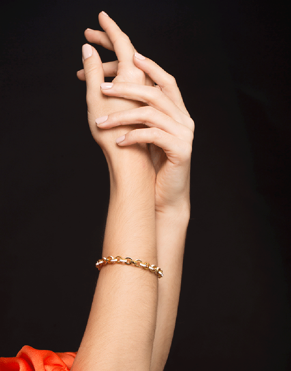 BUDDHA MAMA-White Enamel Link Bracelet-YELLOW GOLD