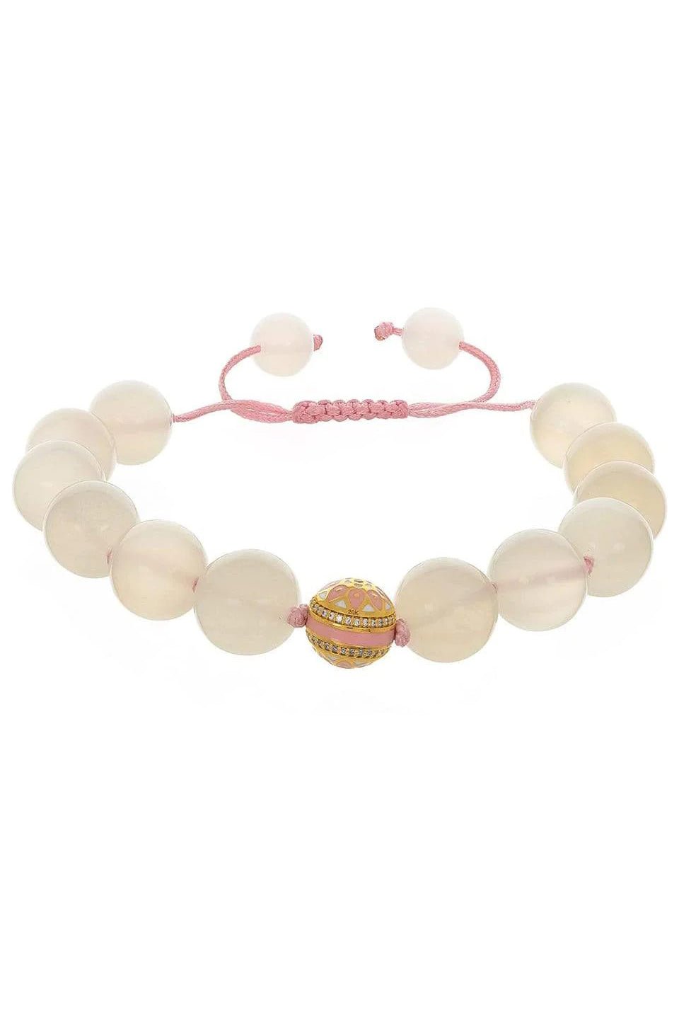 BUDDHA MAMA-White Moonstone Bead Bracelet-YELLOW GOLD