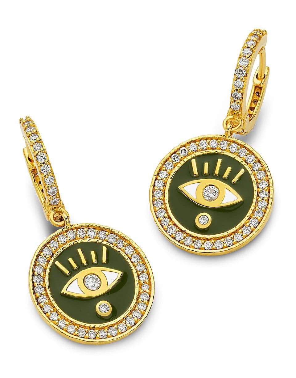 BUDDHA MAMA-Army Evil Eye Huggie Coin Earrings-