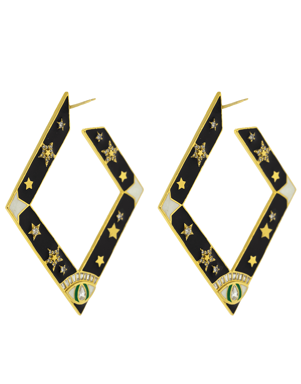 BUDDHA MAMA-Black Enamel Evil Eye Door Knock Earrings-YELLOW GOLD