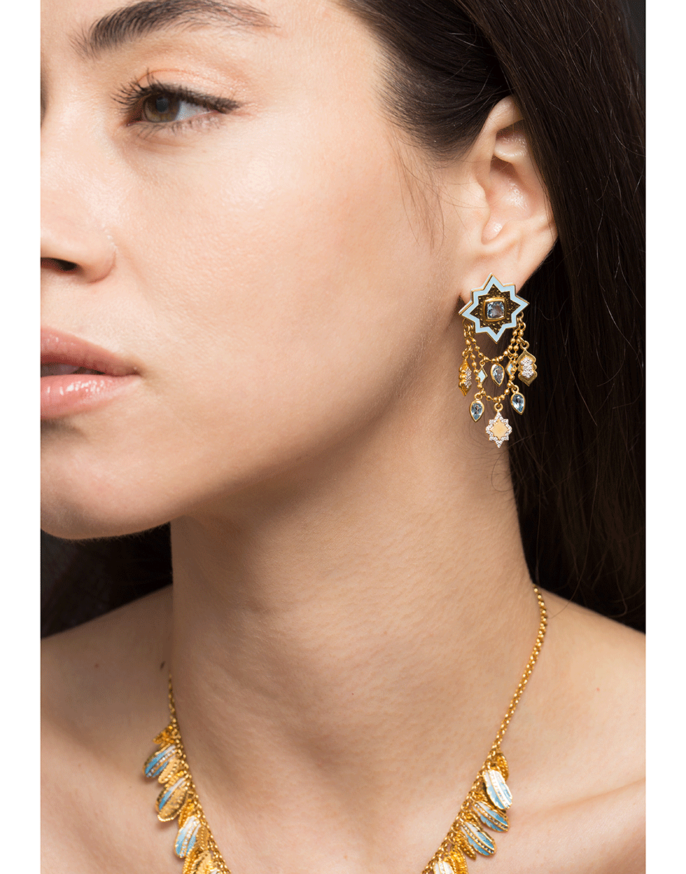 BUDDHA MAMA-Blue Topaz Lantern Chain Earrings-YELLOW GOLD